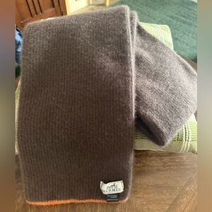 Hermès Cashmere Scarf in Rich Brown and Orange